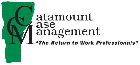 Catamount Case Management logo - State of Vermont image with black text of Catamount Case Management and byline: "The Return to Work Professionals"